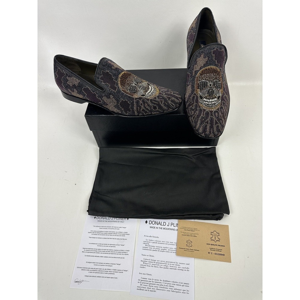 Donald Pliner Pascow Skulls Embellished Loafers Men's Size 10.5M UK - Picture 1 of 16